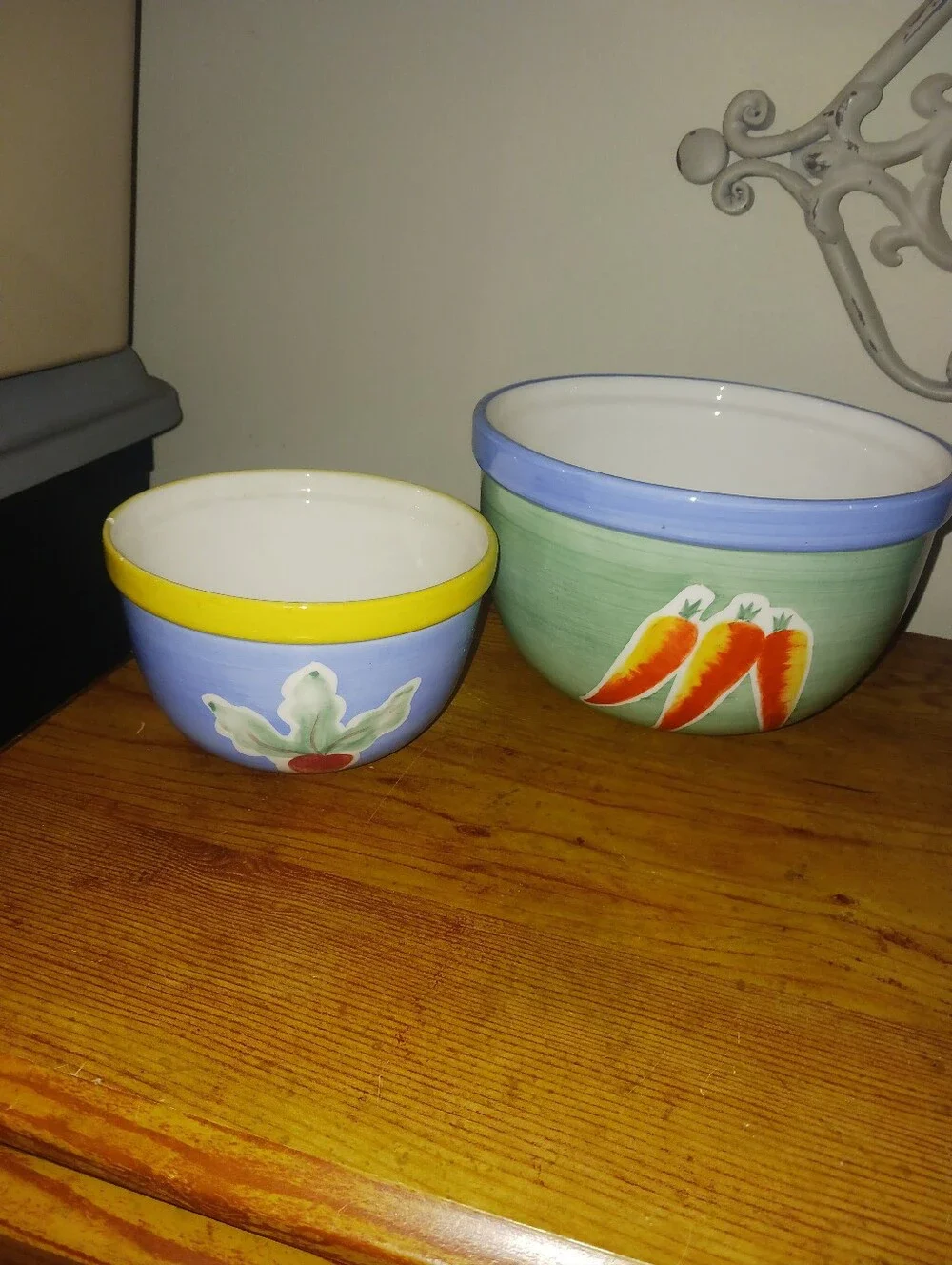 Hand-Painted Ceramic Vegetable Bowls - Blue & Green